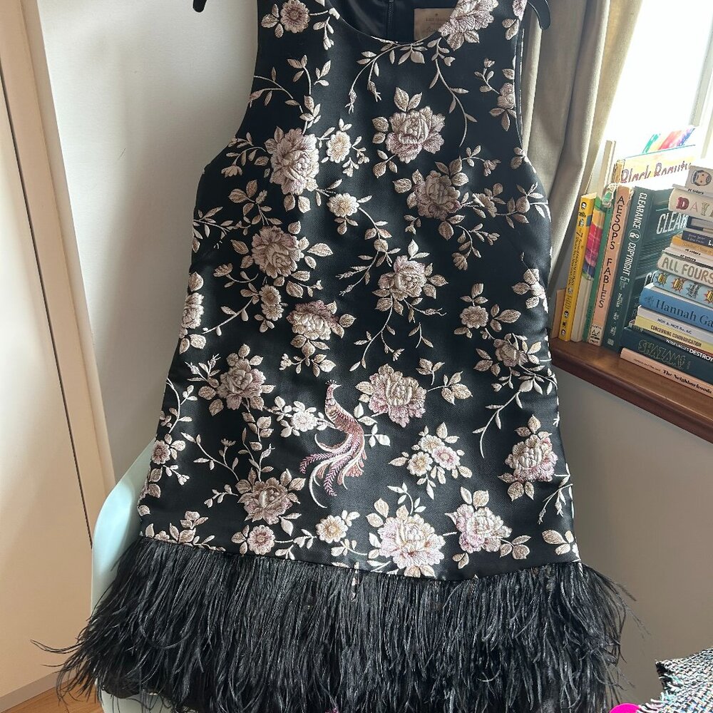 kate spade Black Floral Feather-Trim Shift Dress - Picture 8 of 11